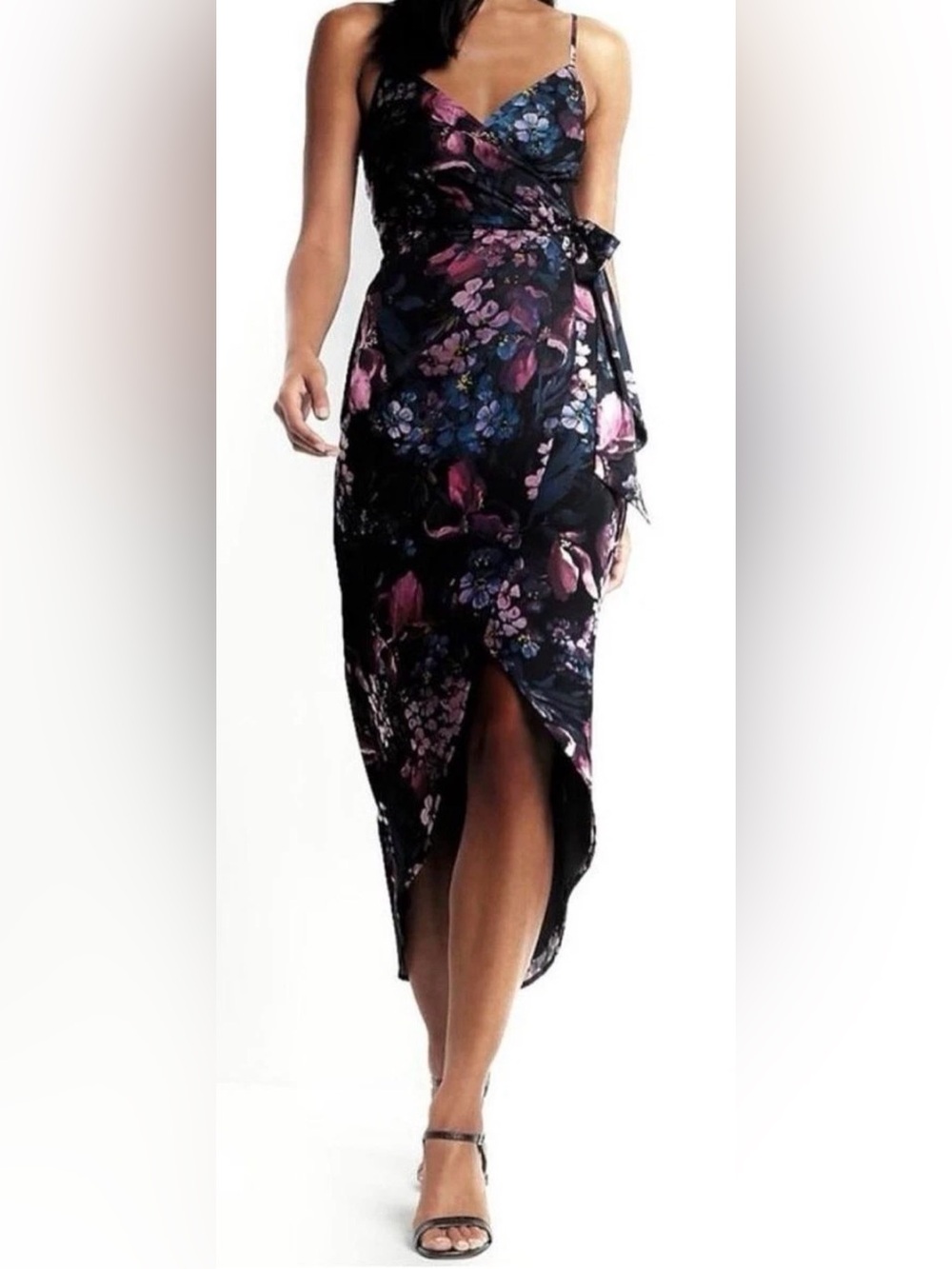 Express Black Dress with Pink & Blue Floral Print